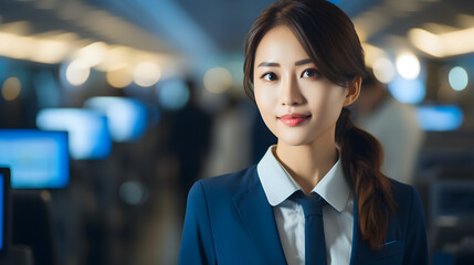 Fototapeta premium Asian woman working as a flight attendant, travel concept