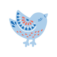 Vector illustration of patterned animal in Nordic style hygge. Silhouette of bird in folk style isolated on white background © Nataliia