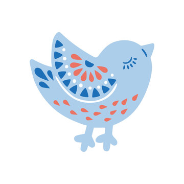 Fototapeta Vector illustration of patterned animal in Nordic style hygge. Silhouette of bird in folk style isolated on white background