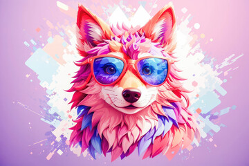 cool animal wearing sunglasses with a abstract colorful. white background