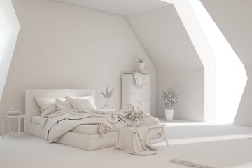 Fototapeta na wymiar Grey lbedroom concept. Scandinavian interior design. 3D illustration