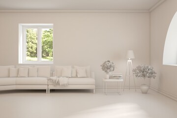 Grey interior desigh concept with furniture. 3D illustration