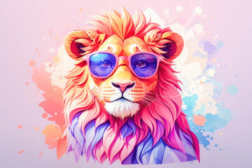 cool animal wearing sunglasses with a abstract colorful. white background