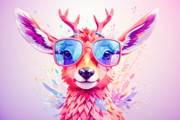 cool animal wearing sunglasses with a abstract colorful. white background