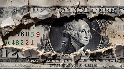 Economic Decay: Torn Dollar Bill Concept