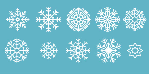 Set of 10 white snowflakes. Vector illustration.