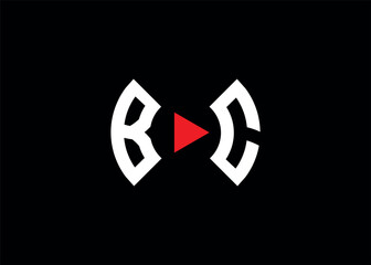 Initial Monogram BC Logo With play Icon Button Vector Template