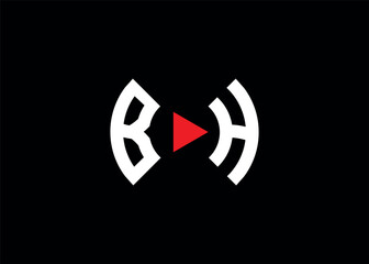 Initial Monogram BH Logo With play Icon Button Vector Template