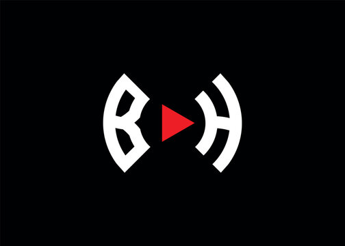 Initial Monogram BH Logo With play Icon Button Vector Template