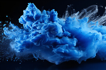 Dynamic blue paint splash on black background