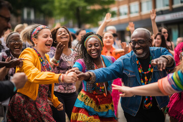 Fototapeta premium Community Unity: A Diverse Group of People Coming Together in a Community Event