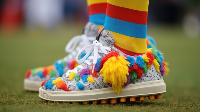 An official is seen during crazy sock day in the third round of the Shell Houston Open at the Redstone Golf Club. close up.

