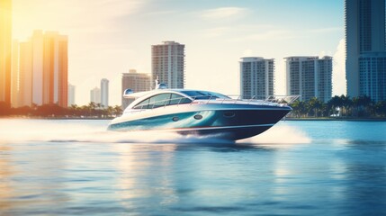 Sleek Speedboat on Miami Waters