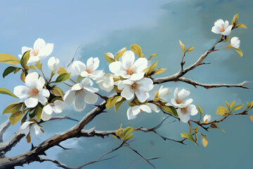 cherry blossoms on tree branch painting