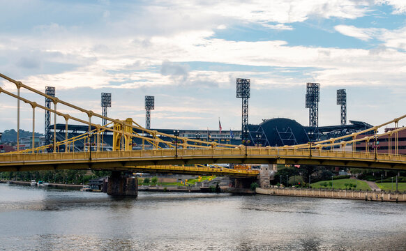 Looking through the sevent and sixth street bridges at PNC Park