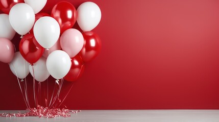 Red and white balloons on red background with copy space for your text - Powered by Adobe