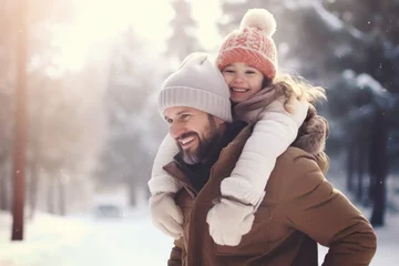 Photo sur Aluminium Canada Happy family having fun while travel outdoor in winter enjoying time together comeliness