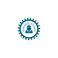 Female engineer logo. Person work icon. Female engineer gear icon