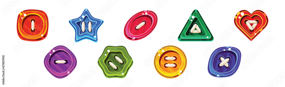 Poster glossy buttons of bright color and different shape vector set