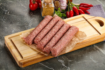 Raw beef kebab sausage for grill