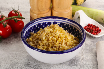 Boiled bulgur wheat in the bowl