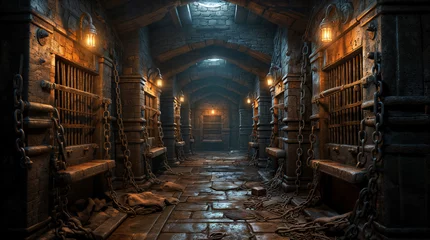 Foto op Canvas Underground old medieval dungeon jail cells, fantasy aventure tabletop role play game setting, dark and creepy rp table top background, hd © OpticalDesign