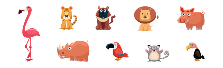 Funny African Animals and Zoo Fauna Vector Set