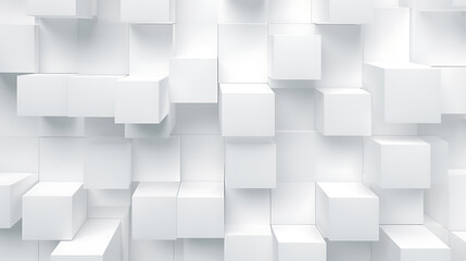 Random shifted white cube boxes block background wallpaper banner with copy space. Generative Ai