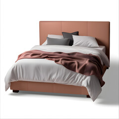 Fototapeta na wymiar A contemporary and modern Queen size bed stands alone against a transparent background, offering comfort for a restful sleeping experience.