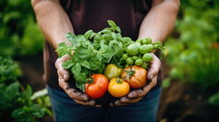 Hands holding vegetable garden.

