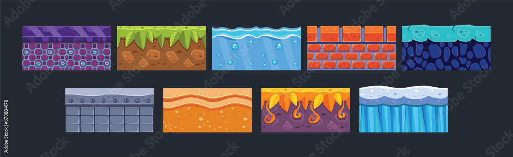 Poster ground textures for game platform colorful vector set