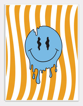 Emoji Poster Collection of Bright Groovy Posters 70s. Retro Poster