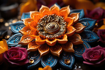 A beautiful, colorful mandala with vibrant patterns used for meditation, yoga, and spiritual decoration.