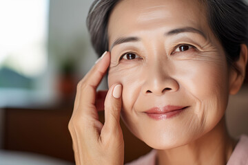 Beauty portrait of an attractive mature Asian woman with gray hair