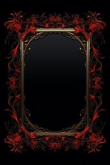 graphic vertical frame, red, flowers, black background, Cornice floreale rossa decorata verticale rettangolare dorso carta cartolina copertina libro