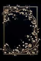 graphic vertical frame, white, flowers, black background, cornice fiori bianchi decorata verticale rettangolare dorso carta cartolina copertina libro