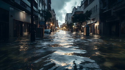 City streets submerged in water from flooding - obrazy, fototapety, plakaty