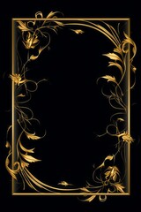 graphic vertical frame, gold, leaves, black background, cornice dorata foglie decorata verticale rettangolare dorso carta cartolina copertina libro