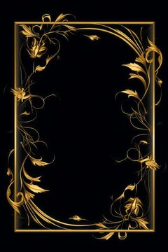 graphic vertical frame, gold, leaves, black background, cornice dorata foglie decorata verticale rettangolare dorso carta cartolina copertina libro