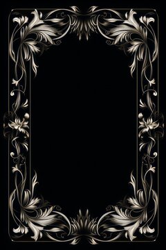 graphic vertical frame, silver, flowers, black background, cornice argentata decorata verticale rettangolare dorso carta cartolina copertina libro