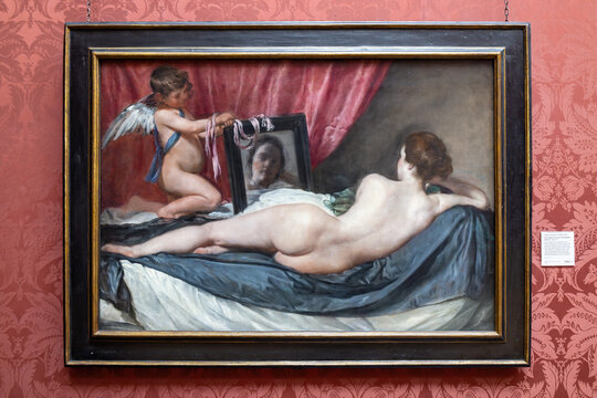London, UK - May 19, 2023: The Rokeby Venus, also known as The Toilet of Venus, Venus at her Mirror, Venus and Cupid, painting by Diego Velázquez, exposed at National Gallery of London
