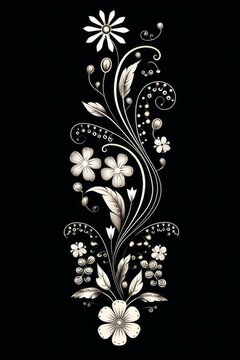 graphic vertical, white, flowers, black background, decoro floreale bianco verticale rettangolare dorso carta cartolina copertina libro
