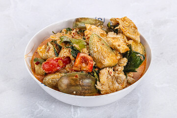 Thai red spicy curry with chicken