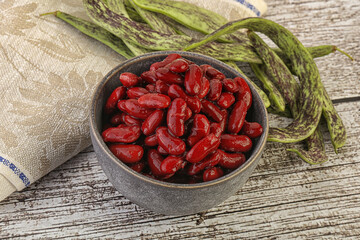 Baked red canned bean in the bowl