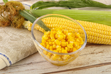 Canned yellow corn in the bowl