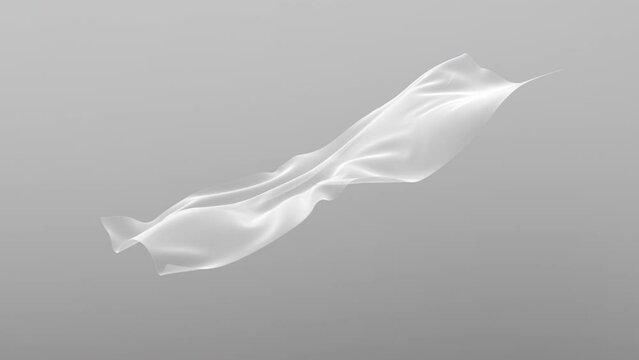 White veil fabric floating slowly, luxury semi-transparent wavy cloth.
