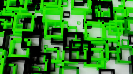 green and black 3d background abstract. Satisfying abstract minimalist geometric cubes.