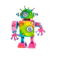 funny made colorful robot on white background