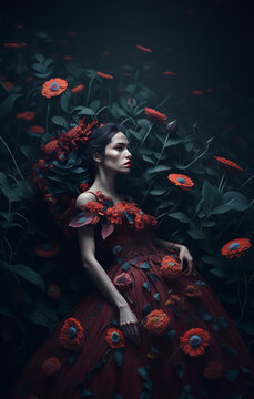 A fashion portrait of the Red Queen, inspired by the Alice fairy tale. Ideal for fantasy themes, or storytelling visuals.