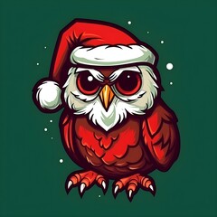 Owl mascot in red santa hat